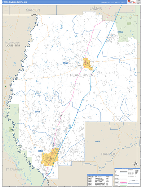 Pearl River County, MS Zip Code Map